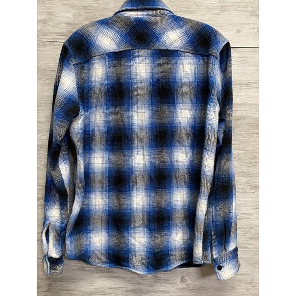 American Eagle Flannel Shirt Mens Small Blue Black Plaid Cotton Button Up - Picture 11 of 12